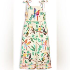Farm Rio Girls Toucan Tropical Hawaii Mexico Romper Stitched Birds Scarf size 10